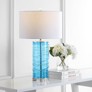 Cole 27.5" Modern Fused Glass Cylinder LED Table Lamp - JONATHAN Y